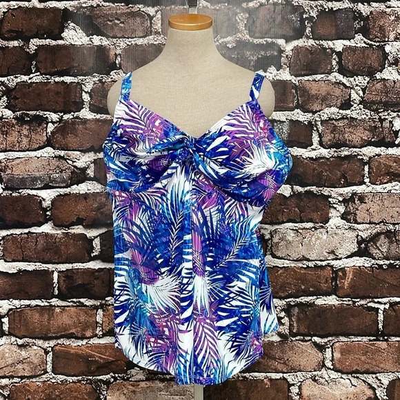 Swimsuits For All Tankini Top Womens 24 Purple Blue Floral Sweetheart Underwire - Picture 5 of 17
